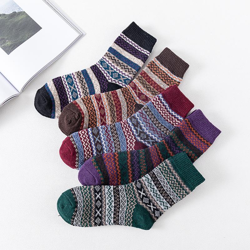 5 Pairs of Female Autumn and Winter Bold Striped Thick Warm Rabbit Wool Stockings
