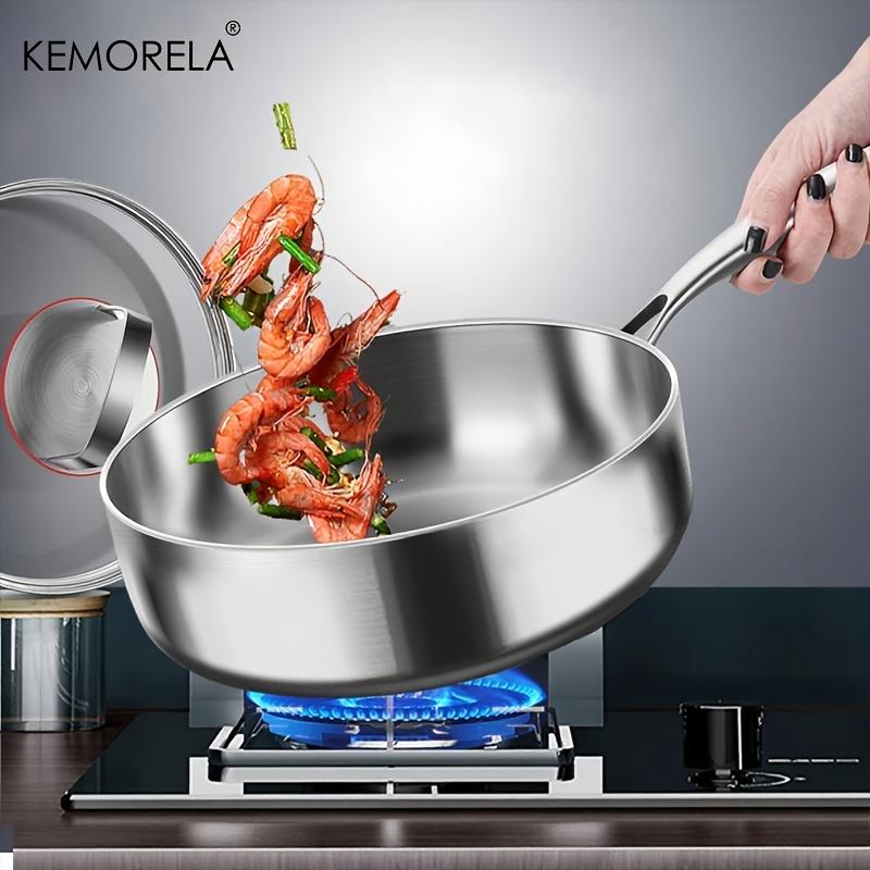 316 Stainless Steel Three-layer Frying Pan 20/22/24/26/28cm Uncoated Wok Pan Non Stick Pots Household Cooking Kitchen Cookware