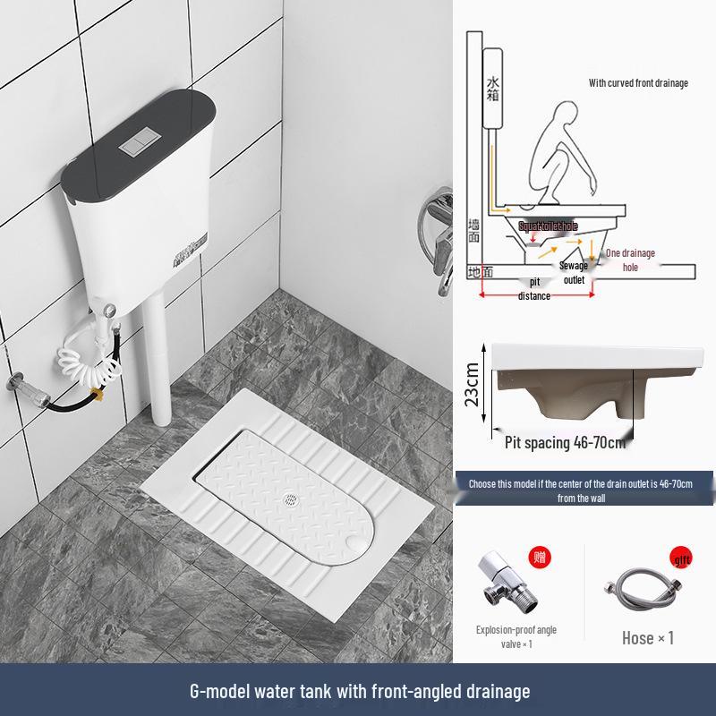 Compact Ceramic Squat Toilet with Flip Lid and Cover Plate