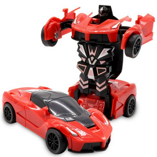 One-Key Transforming Bugatti Pull-Back Car Robot Toy
