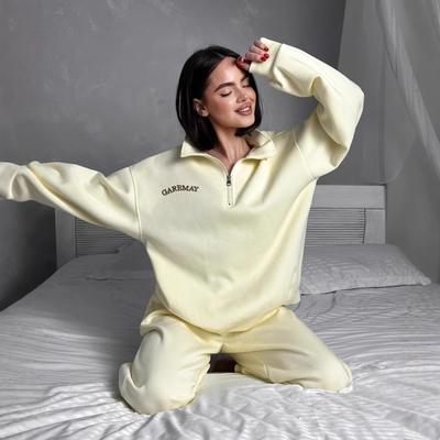 Conjunto de Duas Peças de Moletom Bordado Espesso com Manga Longa e Calças para Mulheres, Moda Casual