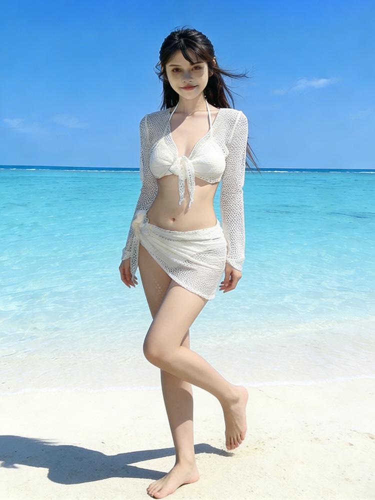 2026 Elegant Women's Long Sleeve Knit Bikini Set: Push-Up Swimwear for Vacation