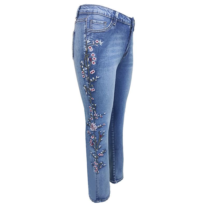 Damen Retro High-Waist Slim Fit Bestickte Micro-Flare Jeans