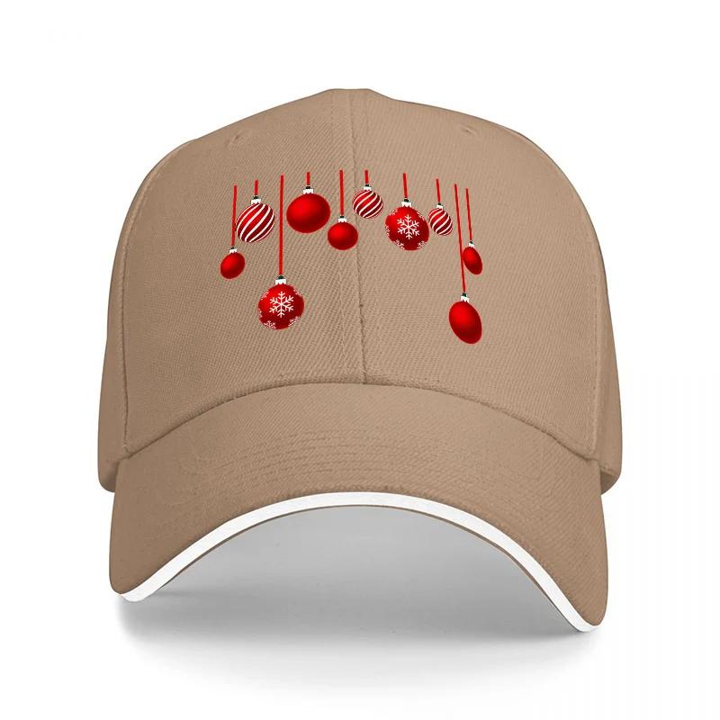 Christmas Ornaments Black Baseball Cap Holiday Design Red Baubles Pattern Fashion Accessory for Men and Women Casual Wear