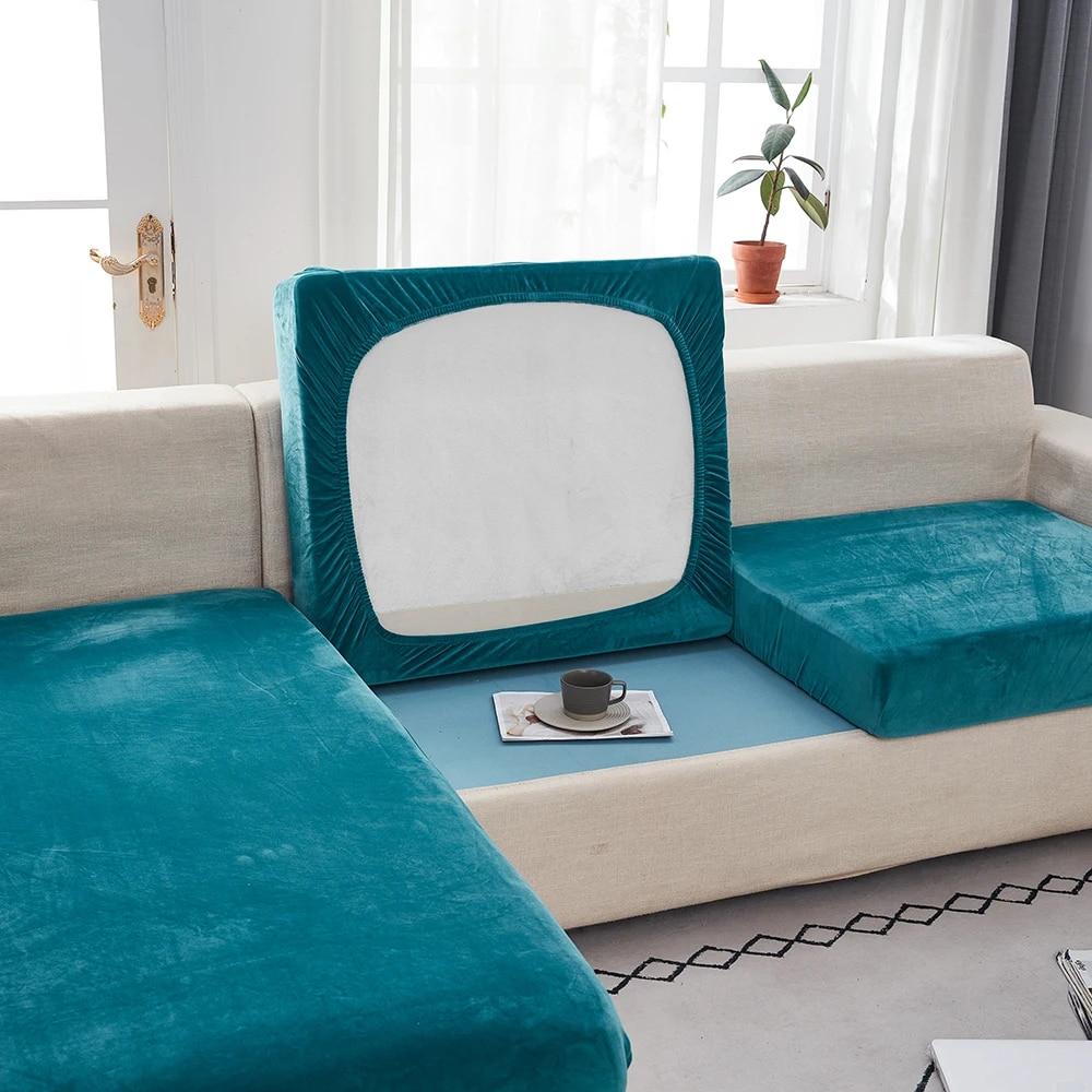 Velvet Solid Color Sofa Cushion Covers for Living Room Elastic Sofa Funiture Protector Couch Cover Strenth Slipcovers