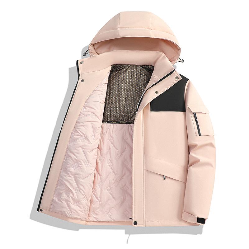 Color-block Multi-pocket Graphene Heated Ski Jacket - Unisex Winter Workwear 4XL розовый