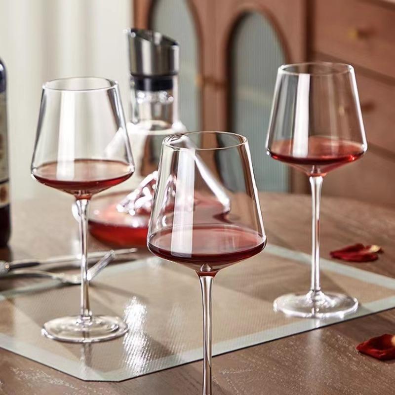 450ml Square Burgundy Wine Glasses Set - Luxury Crystal Goblets, Modern Stemware for Home Bar & Elegant Dinner Parties