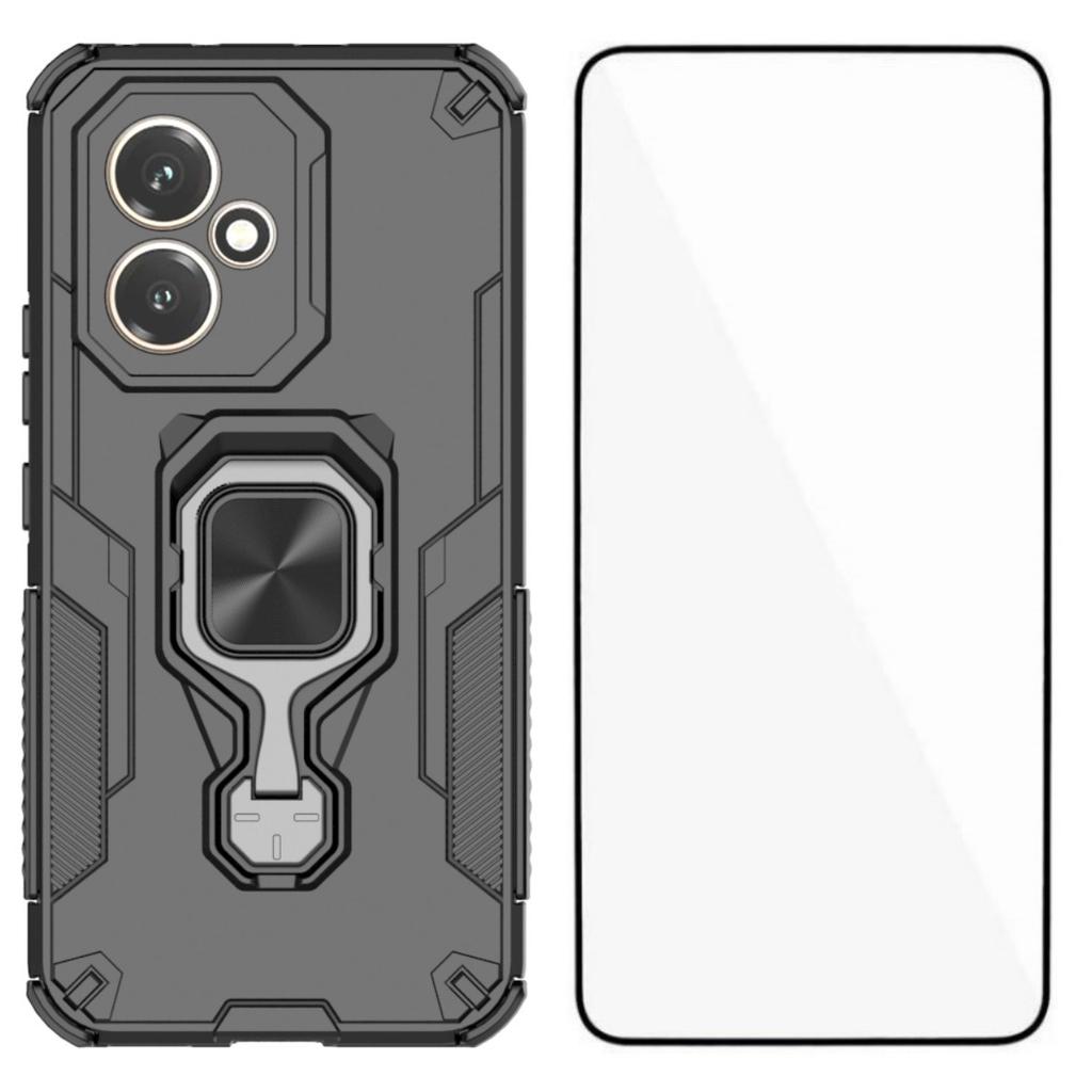 Dla Honor 400 5G (Światowy) Etui na telefon WANLONFENG PC TPU Tylna Pokrywa Podstawka ze Szkłem Hartowanym