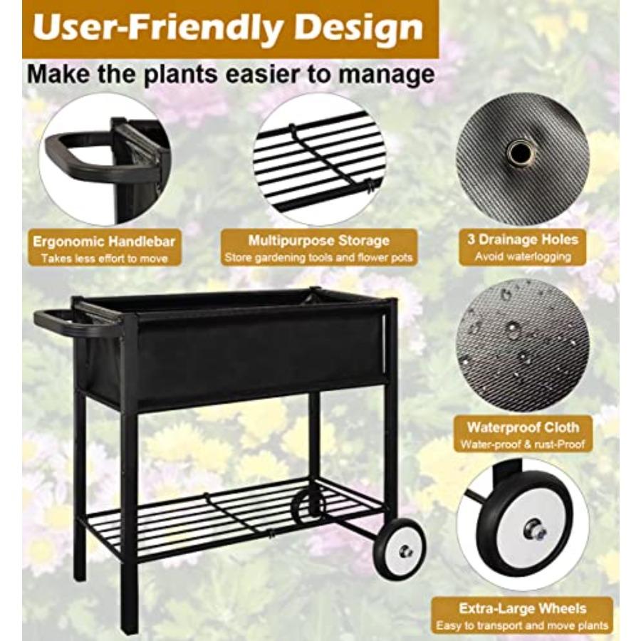 Outdoor Raised Planter Bed Box with Legs for Gardening Elevated DIY Garden Cart on Wheels for Vegetables Flower Tomato Herb Pla