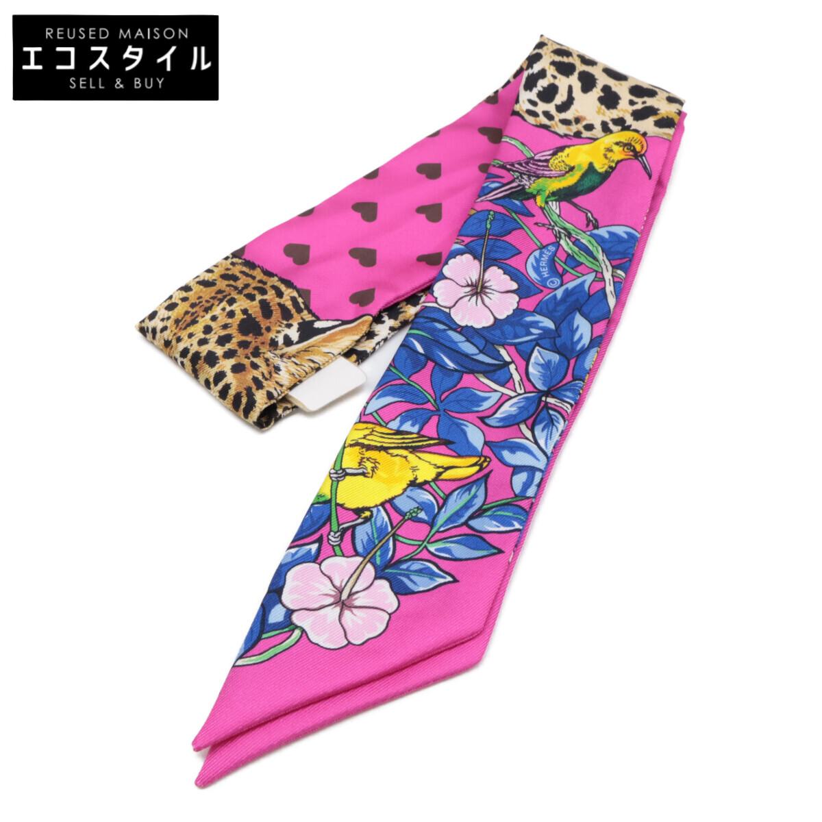 

HERMES [Brand New] 063513S 14 JUNGLE LOVE LOVE Jungle Love Love Silk Twilly scarf ROSE VIF/BLEU ROYUsed