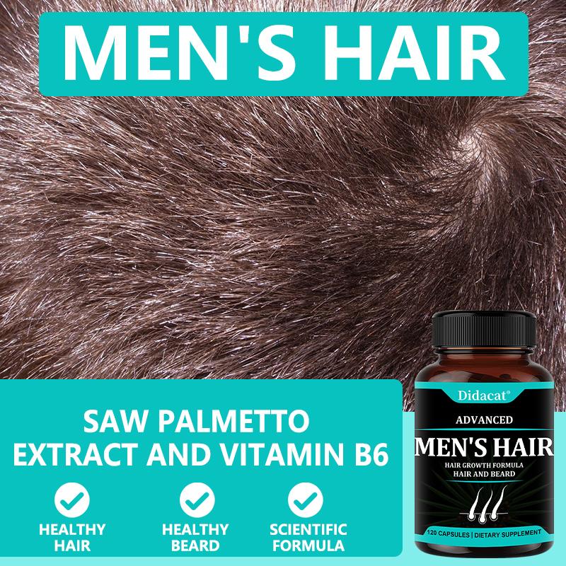 Men’s Hair & Beard Dietary Supplement, Saw Palmetto Extract Biotin Vitamin B‑6 Complex, 120 Capsules