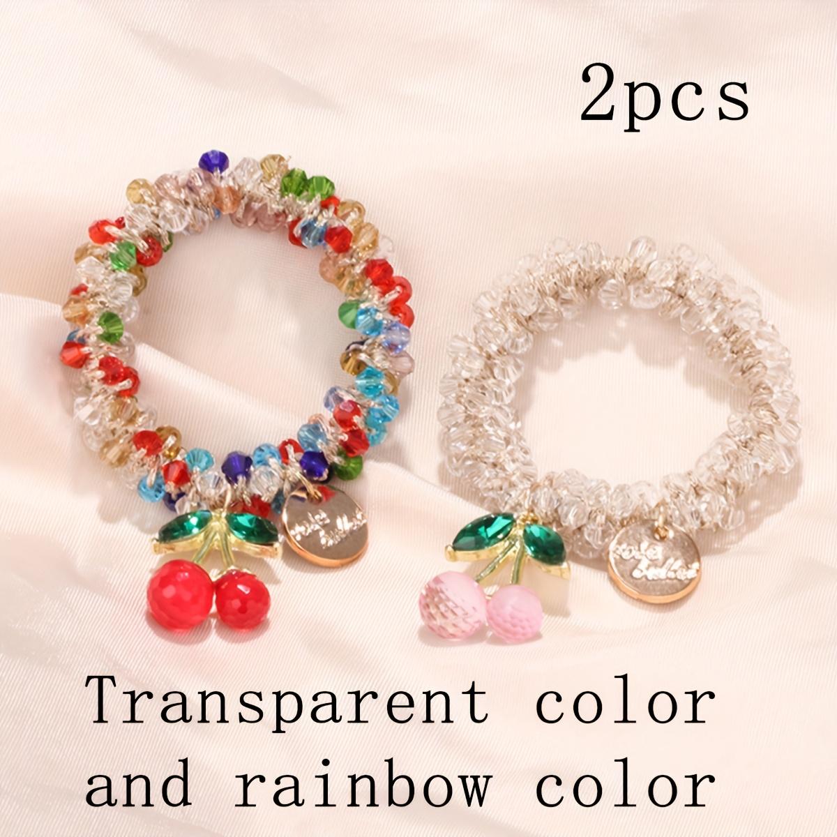 

2pcs New Colorful Crystal Hair Tie Bracelet Dual-Use Cherry Hair Rope Ponytail Headwear High-End Hair Additions 2pcs clear color and color