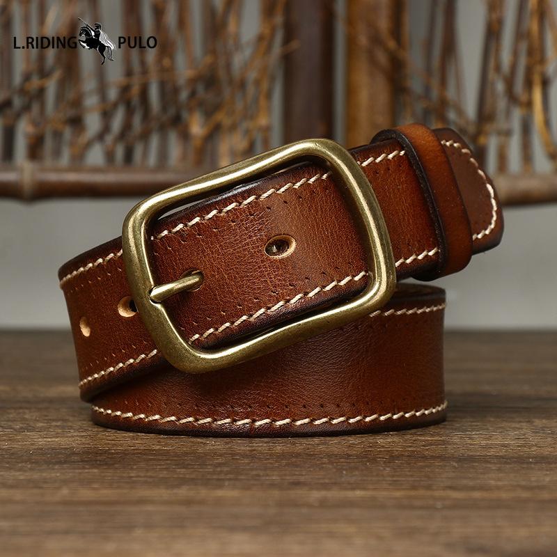 Fashionable Retro Leather Belt for Men Genuine Leather Pure Cowhide Copper Buckle Casual Jeans Belt