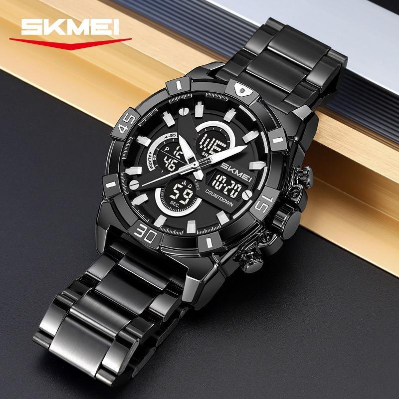 Electronic Watch Men's Sports Chronograph Watch Steel Belt Multi-function Electronic Watch Luminous Waterproof Watch