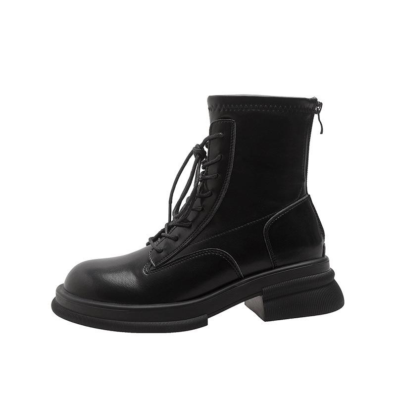 New thick-soled Martin boots with heightened elasticity and thin boots for women's thick-heeled lace-up short boots and velvet women's boots