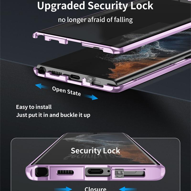For Samsung Galaxy S23 S22 Ultra/iphone 15 14 13 12 Pro Max Case Magnetic Wireless Charge 360°Metal Alloy Full Surround Screen Glass Protection Cover