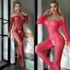 Sexy Bodystocking mit offenem Schritt für Damen Großer Ausschnitt Netzdesign Durchsichtig Verlockende Lingerie Bequeme Nachtwäsche Bodysuits