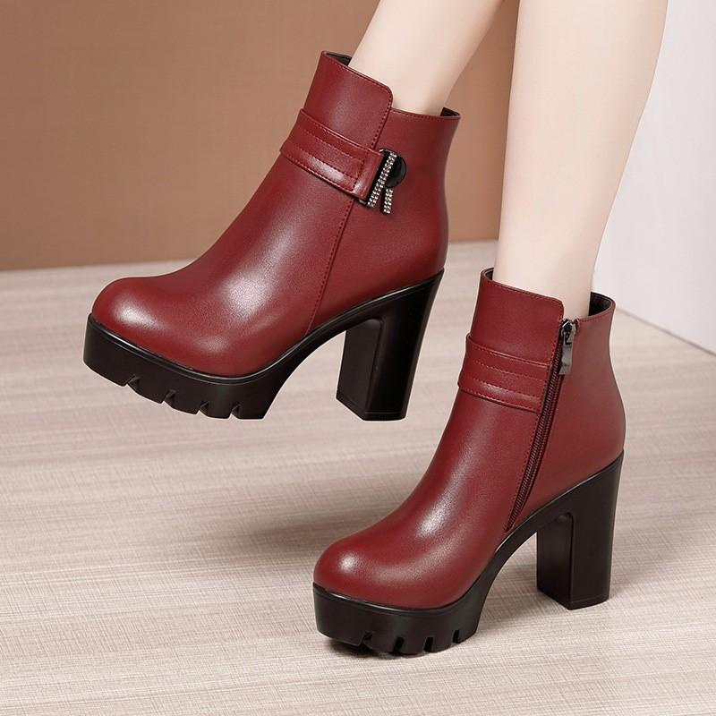 Womens Winter Mid-Calf Boots Round Toe Block Heel Platform Warm Ankle Plus Size 32-43