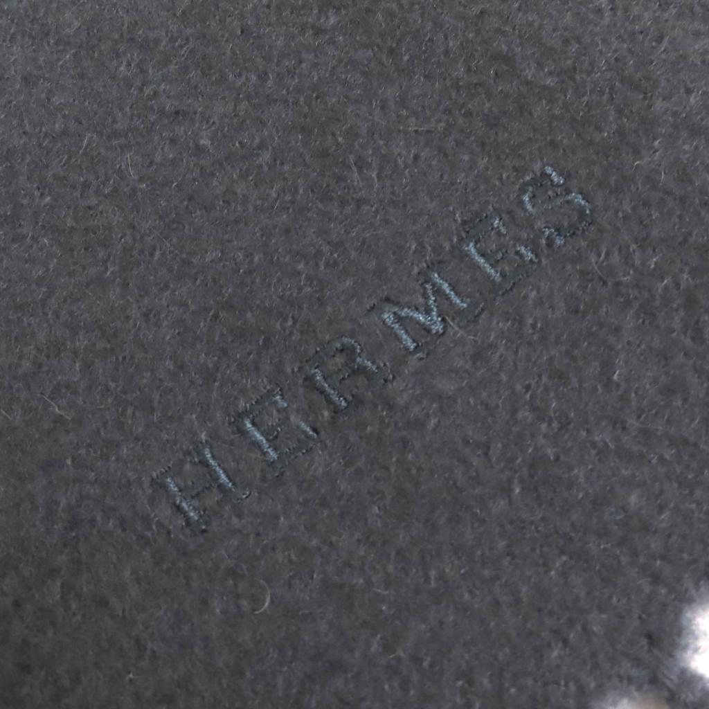 Very Good HERMES shawl Logo embroidered fringe extra large shawl stole Navy cashmere Women Used