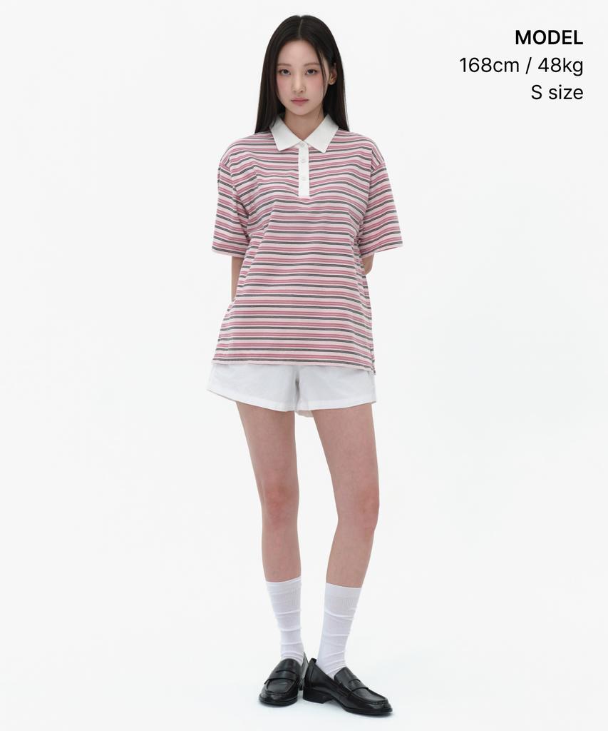 MUSINSA STANDARD WOMAN Women'S Multi-Stripe Short-Sleeve Rugby Shirt [Pink]