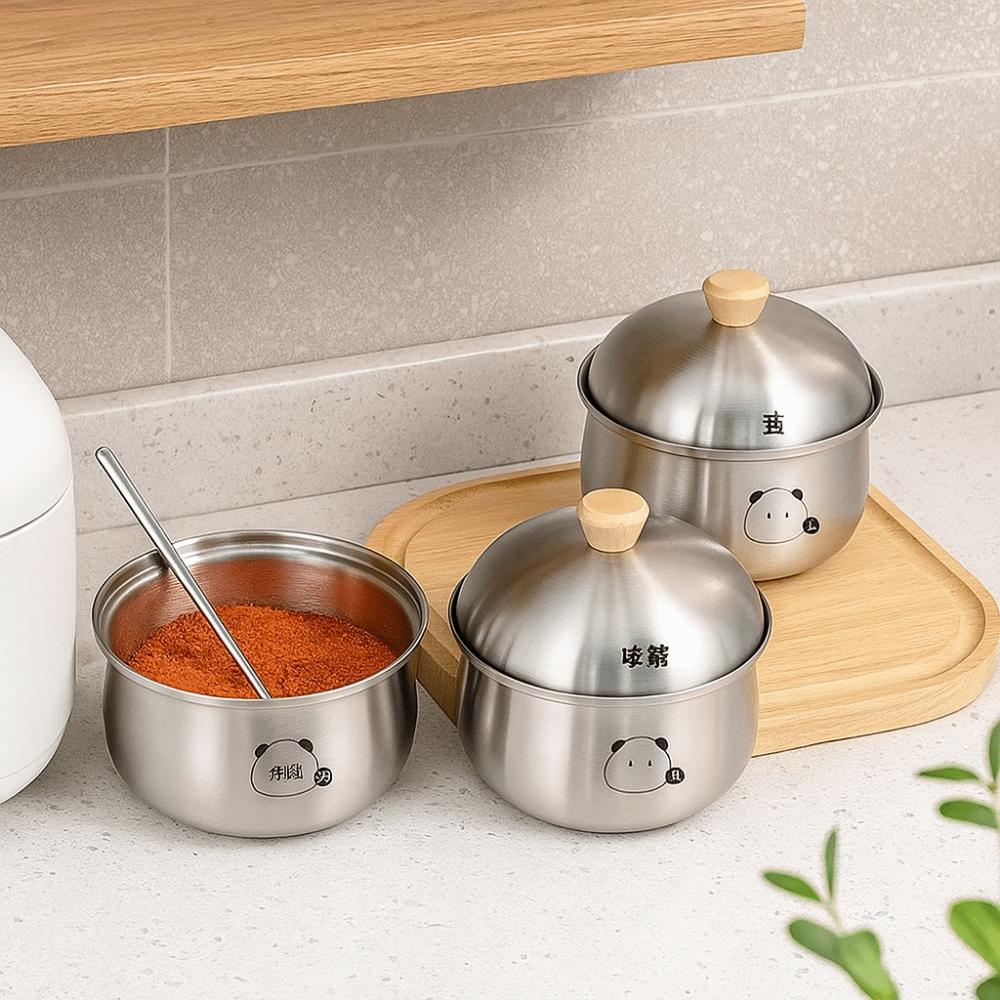 Silver Stainless Steel Sugar Bowl Large Capacity Seasoning Jar Durable Salt Organizer  for Kitchen