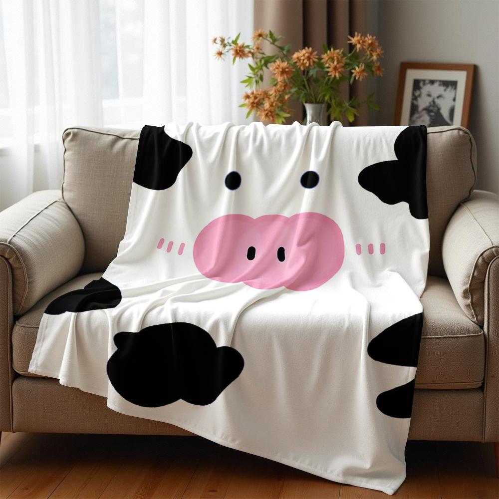 Cartoon Cow Face Cow Cartoon Anime Print Flannel Blanket Soft Warm Throw for Kids Bedroom Sofa Christmas Office Car