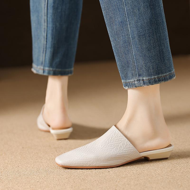 Fashion 2025 Summer Women Shoes Genuine Leather Square Toe Women Sandals Solid Modern Sandals for Women Chunky Heel Women's Mules Shoes