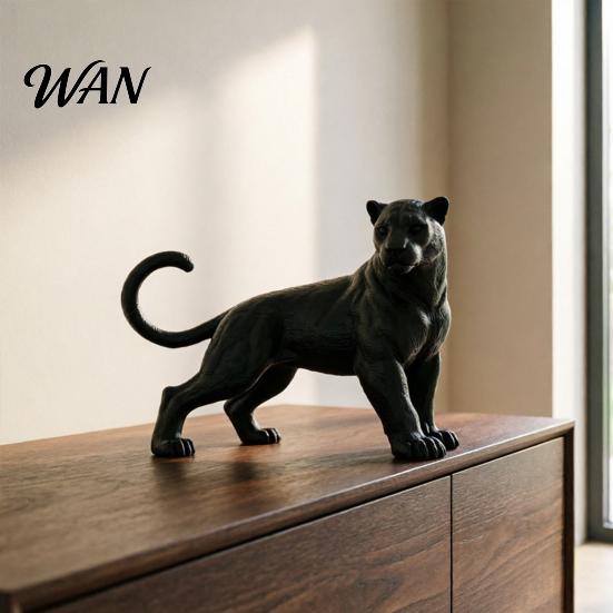 Small Panther Sculpture 3D Printed Black Ornament Mini Matte Desktop Decoration Jungle Animal Figurine Figure for Kids, Toy Gift Boys and Girls Modern