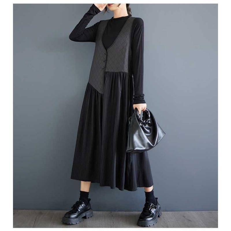 Niche Design Irregular Splicing V-neck Fashion Temperament Versatile Sleeveless Dresses