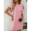 Summer New Women's Clothing Contrasting Color Twisted Strip Lotus Leaf Sleeve Mid Length Dress
