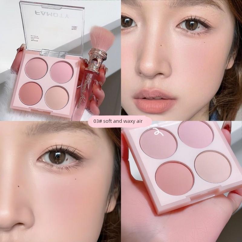 100% Sweet Girl Feeling! Four-Color Blush Female Peach Matte Expansion Chin Purple Blush Highlight Repair Three-in-One