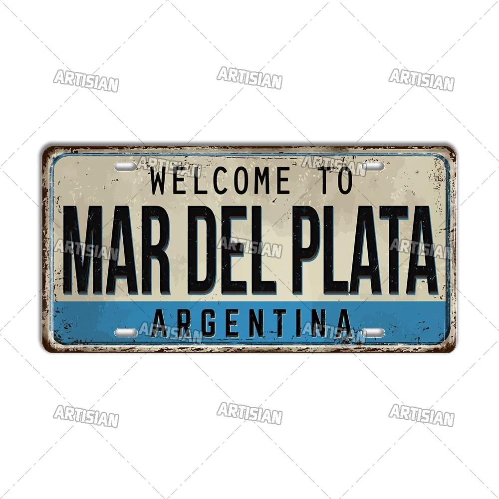 Mfoever Artisian Argentina Ecuador Chile Colombia License Plate Landmark Metal Sign City State Decorative Car Plate Wall Decor Garage