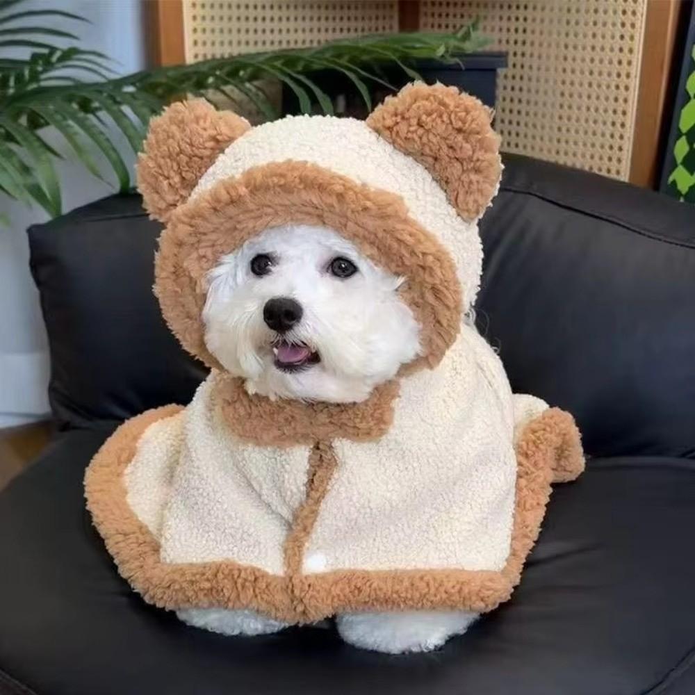Thick Fleece Pet Cape Cloak Bear Ear Design Pet Sleeping Blanket for Small Medium Cats Dogs