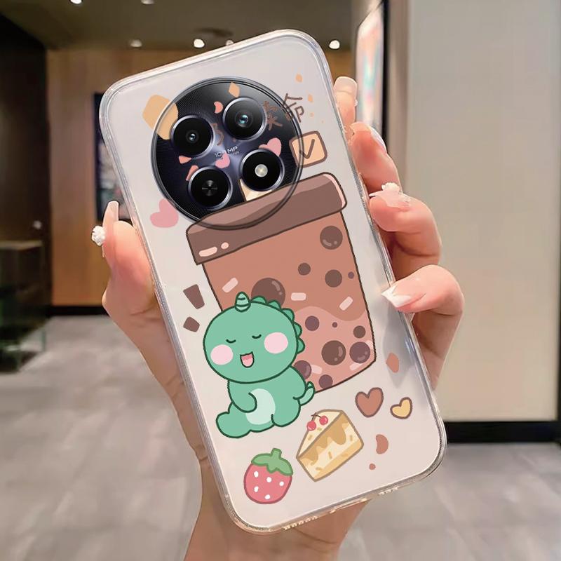 For Realme 12 4G 12+ 13+ Plus 13 Pro+ Plus 5G Case Fashion Flowers Painted Clear Silicone Phone Cover Fundas Funny Cat Couple