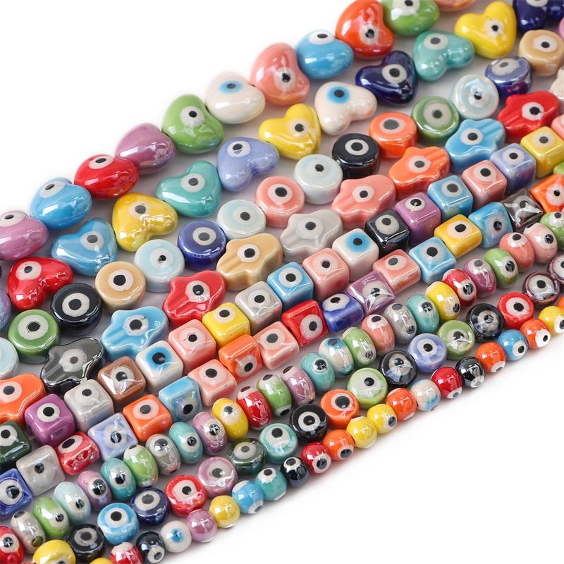 10 Piezas Hechas a Mano Cerámica Porcelana Cuentas Ojo Turco Amuleto Espaciador Cuentas Sueltas para Hacer Joyas DIY Pendiente Pulsera Llavero Accesorios