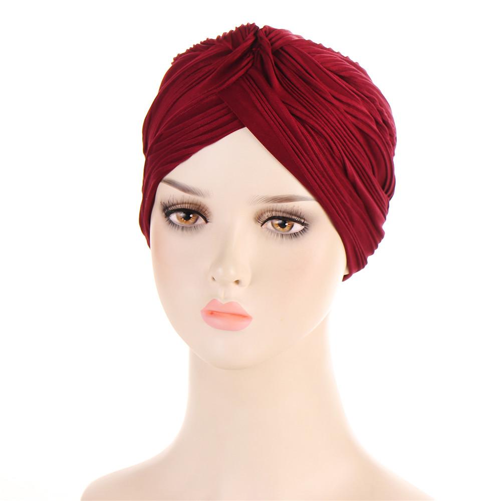 Nové dámské zlaté stříbrné turbanové čepice chemo bandana hidžáb plisovaná indická čepice turbante klobouk dámský šátek na vlasy muslimská pokrývka hlavy