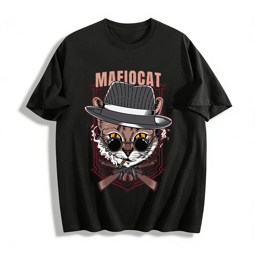 

Футболка с принтом гангстера Mafiocat Крутой уличный стиль Повседневный топ Футболка из чистого хлопка XXS
