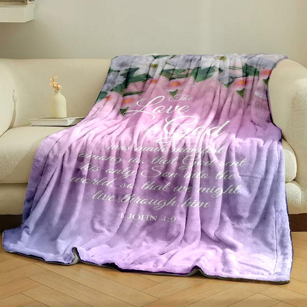 The Love of God Themed Flower Print Blanket Printed Blanket for Living Room Bed Couch Lunch Break Soft Cozy Blanket for Friend's Festival Gift