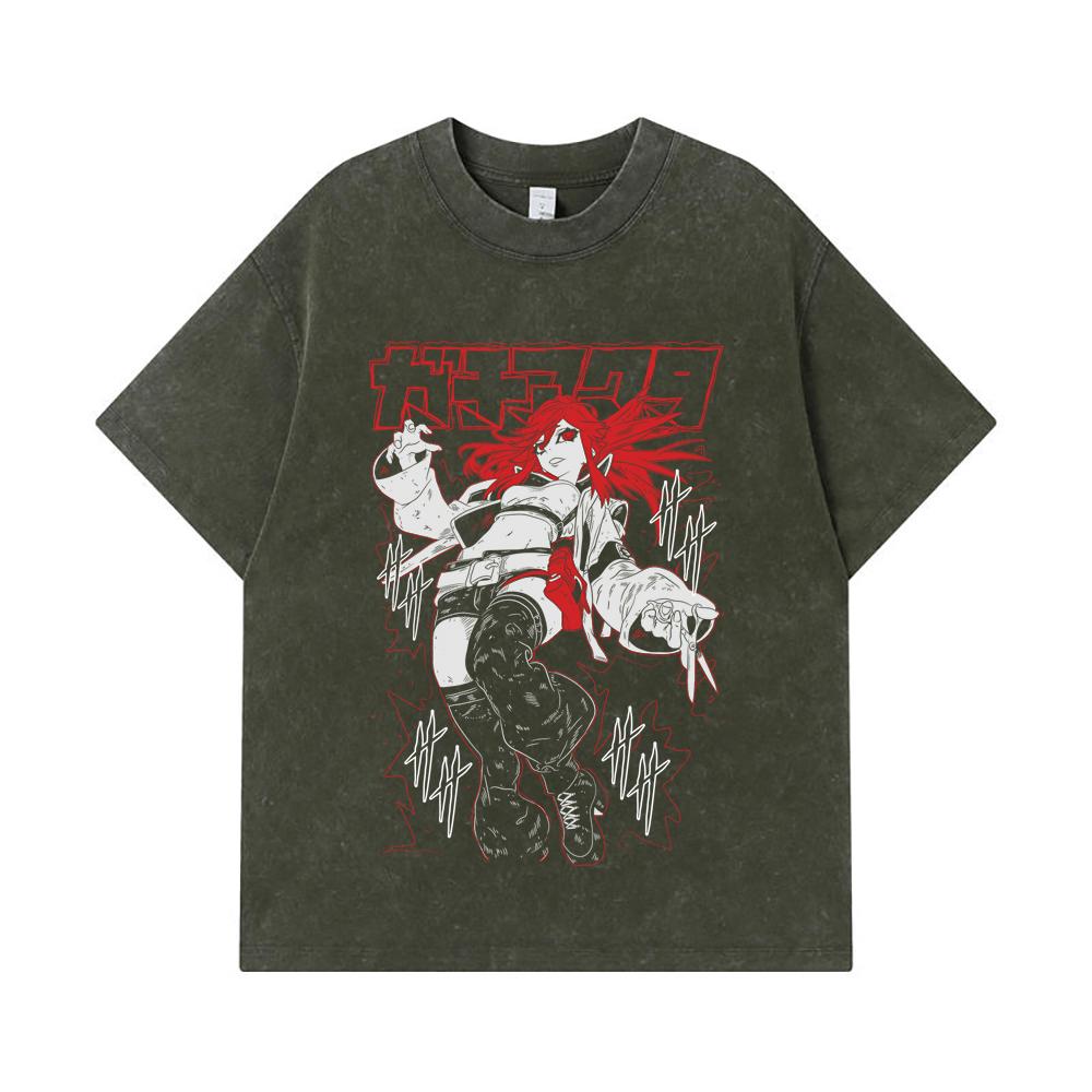 

275 GSM Washed T-shirts 100% Cotton Gachiakuta V6 Riyo Black Print Unisex Heavy Cotton T Shirt S армия зеленый