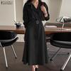 ZANZEA Women Turn Down Collar Long Sleeve Loose Casual Dress