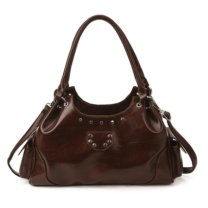 Faux Leather Hobo Bag Women Fashion Shoulder Bag With Stud Detail Soft Texture Handbag Everyday Use