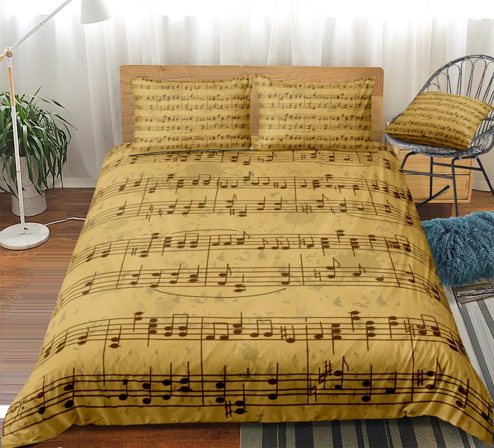 Music Stave Notes Duvet Cover Set Vintage Bedding Set Queen Quilt Cover Retro Bed Set Boys Home Textiles