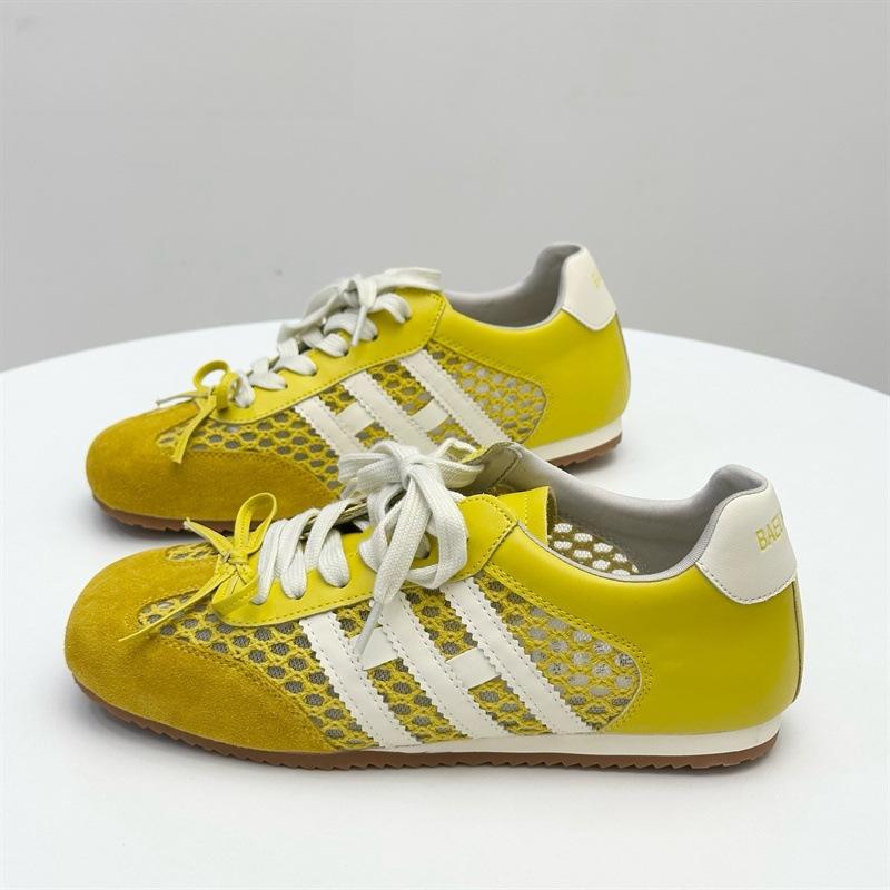 Cowhide version~ retro round head mesh bow lace-up Forrest Gump training shoes women's versatile lace-up sports and leisure shoes