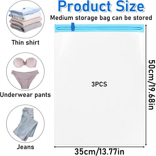 3 Pcs Vacuum Sealed Storage Bags Small Size Compression Bags for Travel Hand Roll Vacuum Seal Bag for Clothing Luggage Suitcase (50x3m / 20x13in)