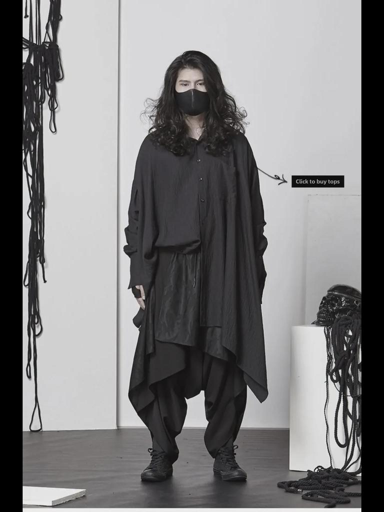 Pánské volné široké tmavé kendo harémové kalhoty ve stylu Yamamoto