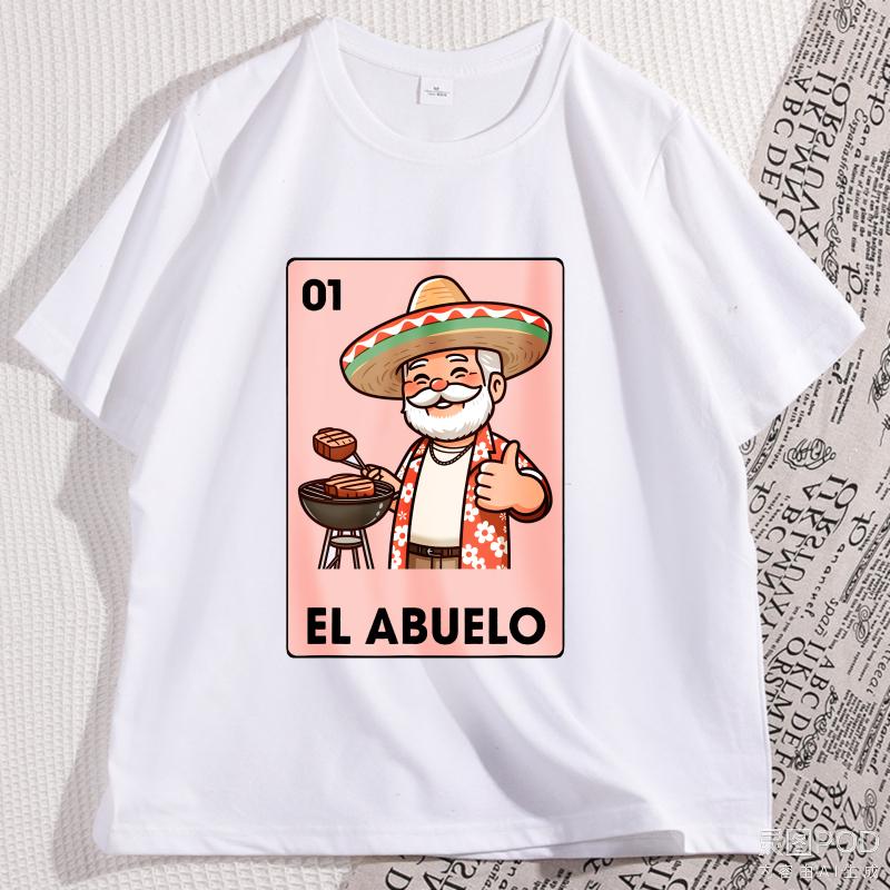 El Abuelo Grilling Grandpa Tshirt Mens Cotton Breathable Mexican Bingo Spanish Grandpa Tshirt Causal Round Neck Man Clothing