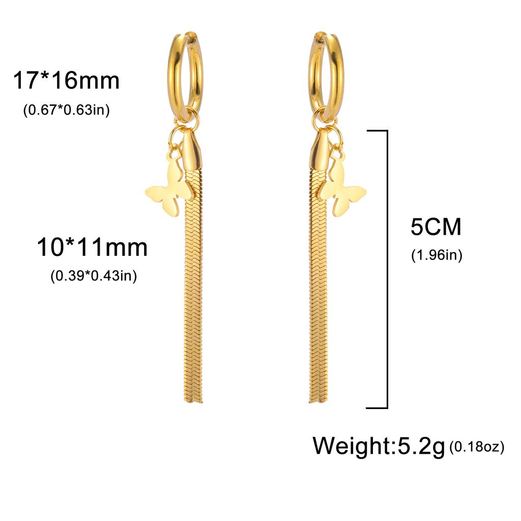 Cazador Stainless Steel Butterfly Charm Snake Chain Tassel Earrings 2026 Women's Jewelry Trendy Mother's Day Gift Wholesale