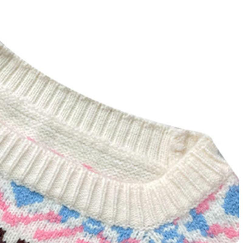 Ladies Autumn Winter Long Sleeve Round Collar Pullover Color Matching Warm Knitted Sweater Knitwear Top