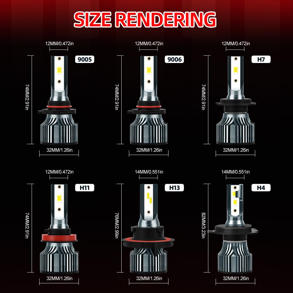 H4 Headlamps 9005/HB3 H1 H7 H11/H8 H13 LED Bulbs 26000LM 6500K White Plug-N-Play Super Bright 50000hrs Lifespan 2PCS