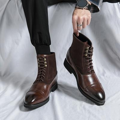 Men Ankle Boots Motorcycle Casual Wingtip Dress Formal Leather Tuxedo Wedding Derby Boots Large Size